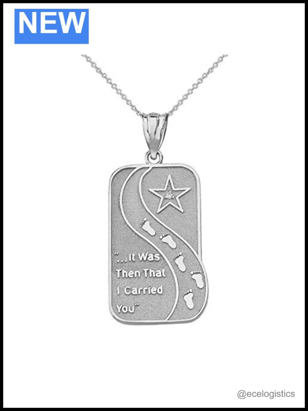 Sterling Silver Footprints in the Sand CZ Pendant Necklace 16" Memorial Jewelry